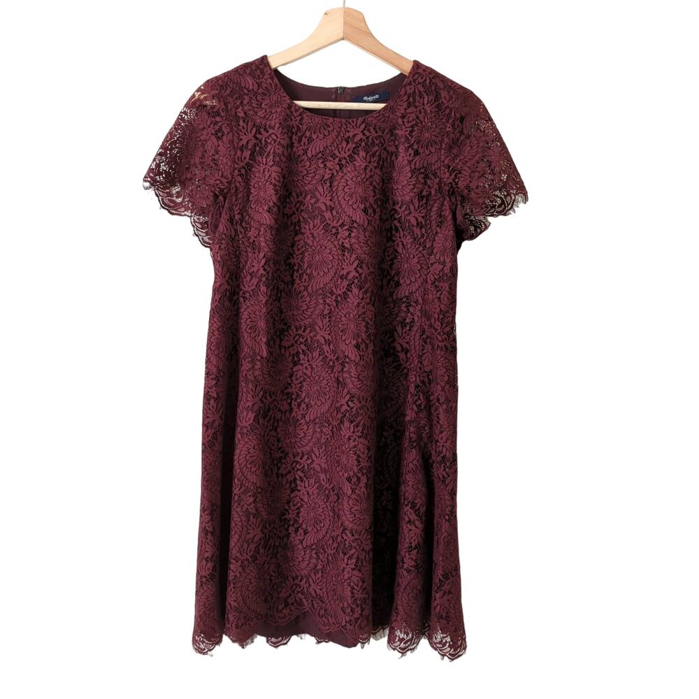 Madewell Floral Lace Shift‎ Dress 2 Scallop Red Short Mini Formal Cocktail Party